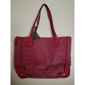 COACH Poppy Signature Bag Tote Hot Pink Metallic Outline Purse Pink